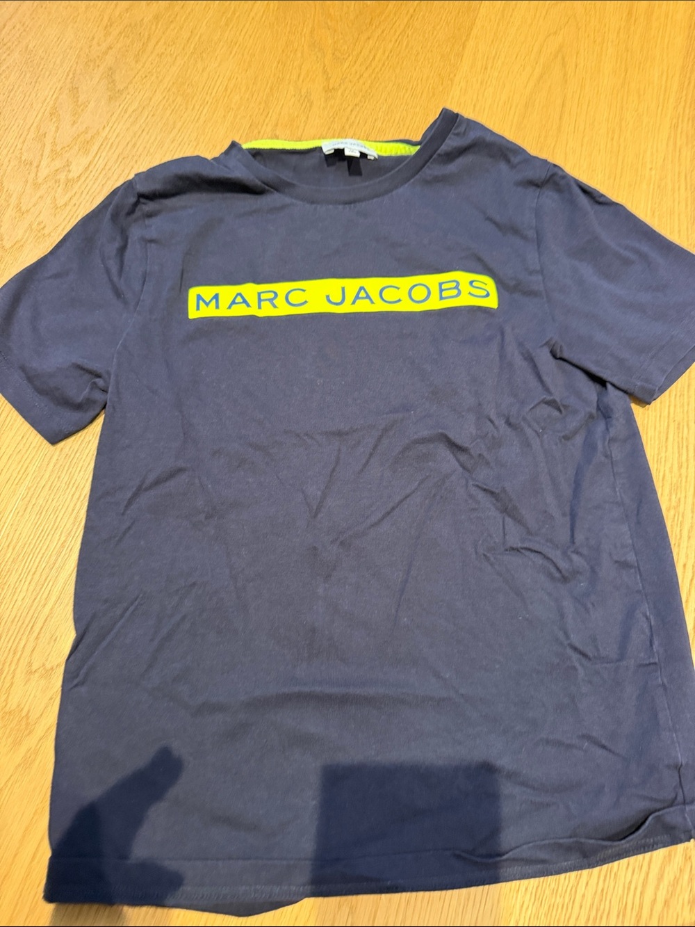 Marc Jacobs Navy Short-Sleeve Tee with Yellow Logo Bar